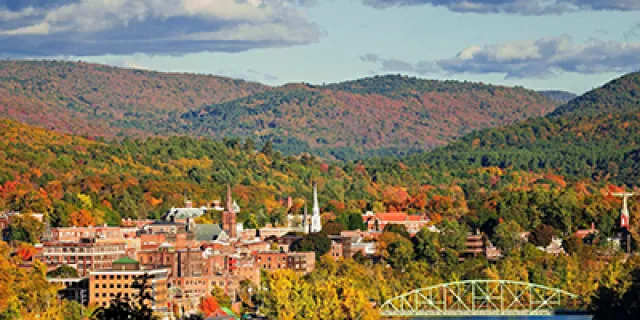 Bird view of Montpelier in the fall.